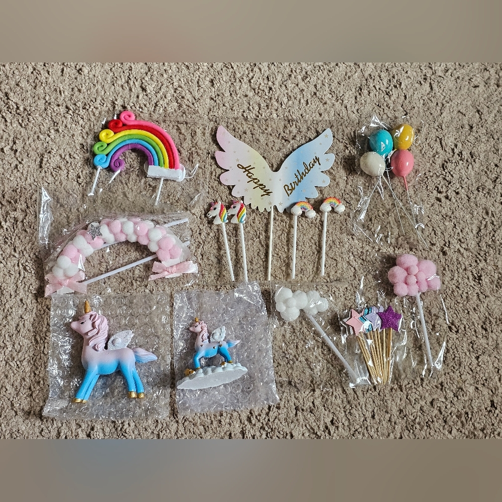 New! 25 pc Unicorn Rainbow Birthday Party Cake Toppers